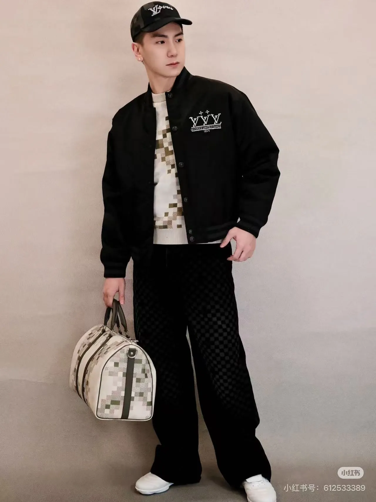 Louis Vuitton/Louis Vuitton mosaic flocking checkerboard patchwork jeans